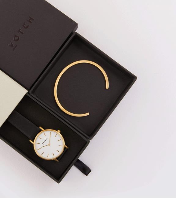 Gold Bangle With Gold & Black Petite Watch 1