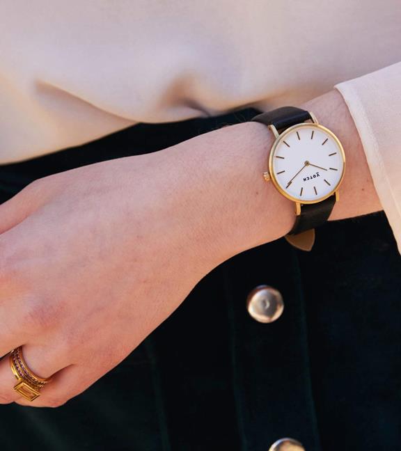 Gouden Armband Met Goud & Zwart Petite Horloge 2