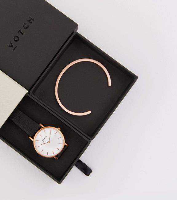 Rose Gold Bangle With Rose Gold & Black Petite Watch 1