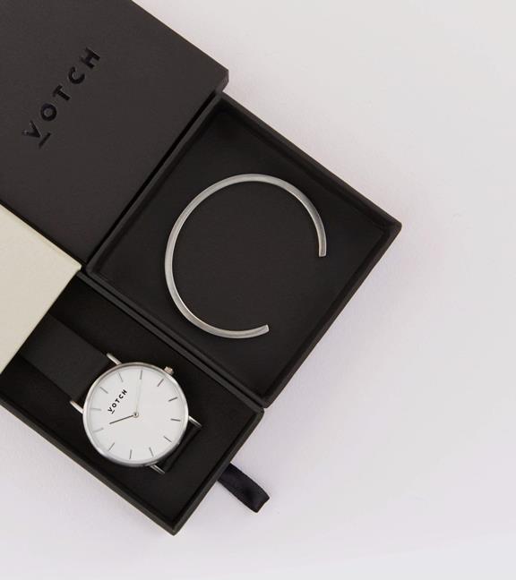 Zilveren Armband Met Zilver & Zwart Classic Horloge 1