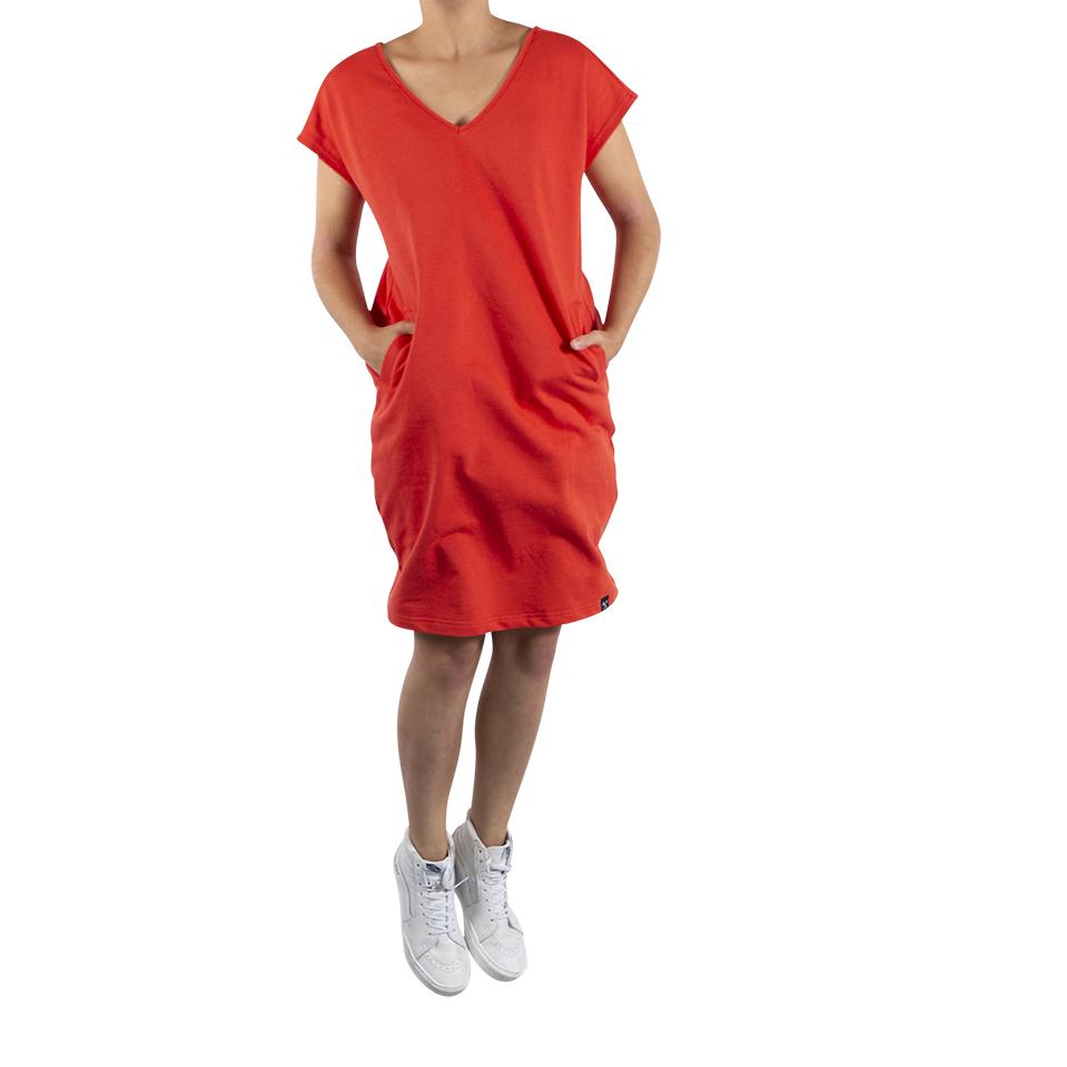 Kleid Aus Recycelter Baumwolle Korallenrot 5