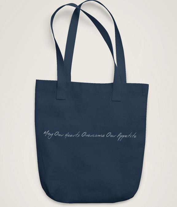 Tote Bag May Our Hearts Overcome Our Appetite Donkerblauw 1