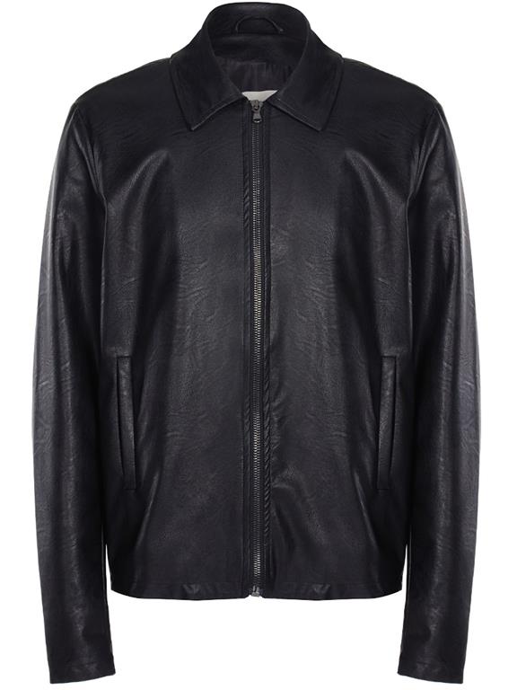 Vegan Leather Jacket Shirt Collar Black 2