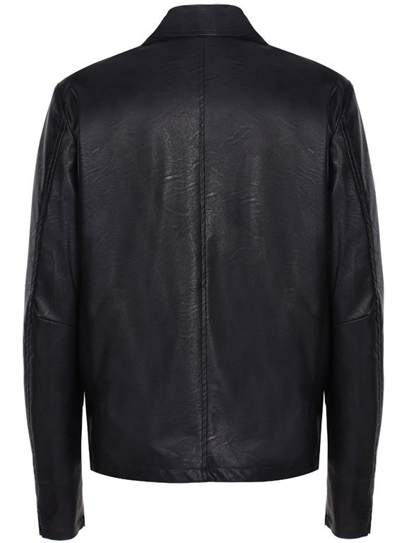 Vegan Leather Jacket Shirt Collar Black 6