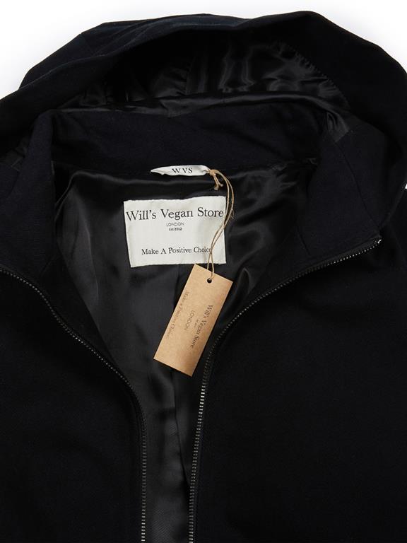 Coat Vegan Wool Hooded Black 6