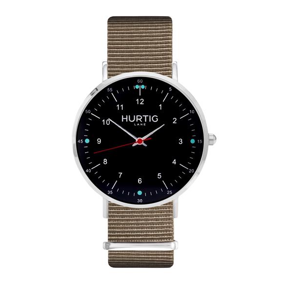 Moderna Nato Horloge Zilver, Zwart & Zand via Shop Like You Give a Damn