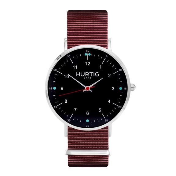 Moderna Nato Watch Silver, Black & Maroon via Shop Like You Give a Damn