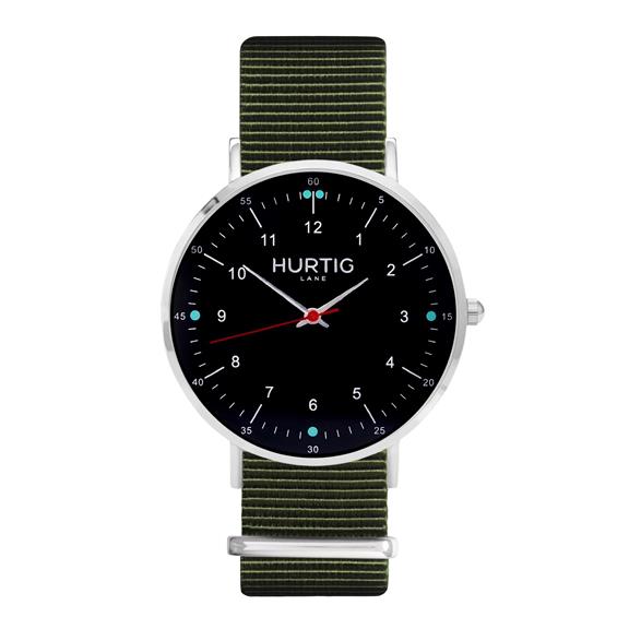 Moderna Nato Horloge Zilver, Zwart & Olijfgroen via Shop Like You Give a Damn