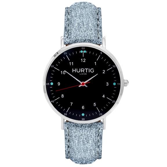 Horloge Moderna Vegan Suede Zilver Zwart & Hemelsblauw 11