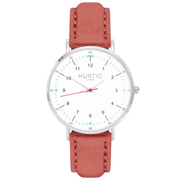 Watch Moderna Suede Silver White & Coral 2