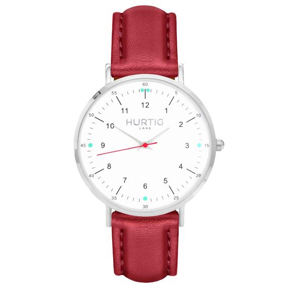 Moderna Watch Silver, White & Cherry Red 2