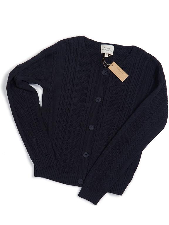 Cardigan Chunky Button Up Knitted Navy Blue 3