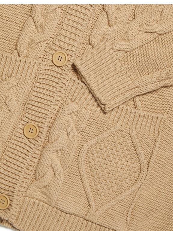 Cardigan Hood Button Up Knitted Tan 4