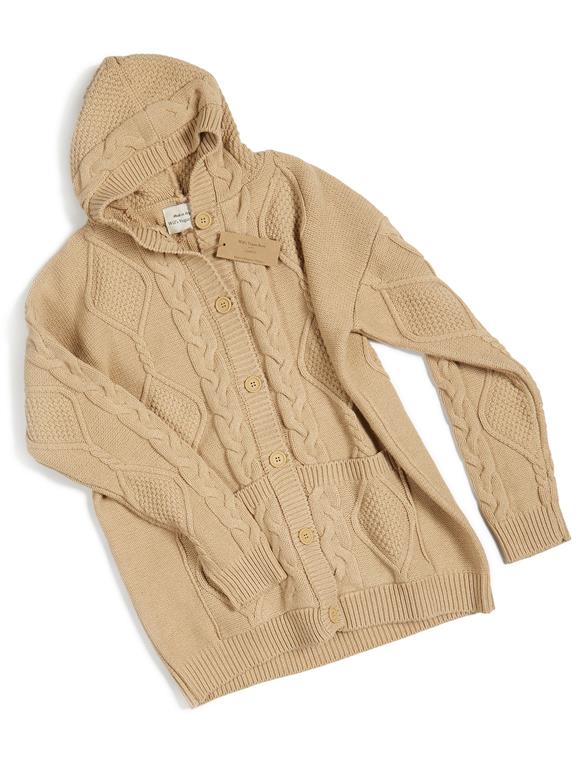 Cardigan Hood Button Up Knitted Tan 5