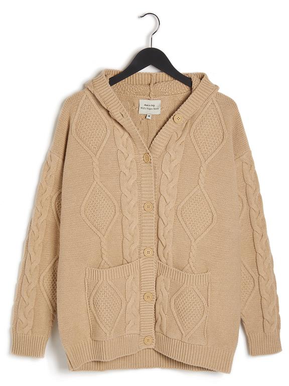 Cardigan Hood Button Up Knitted Tan 7