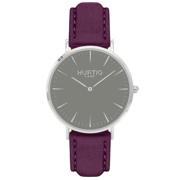 Hymnal Horloge Vegan Suede Zilver, Grijs & Berry via Shop Like You Give a Damn