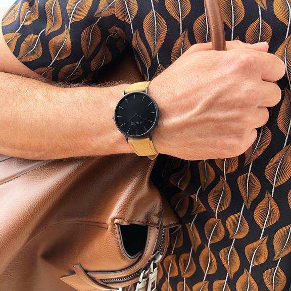 Hymnal Watch Vegan Suede All Black & Camel from Shop Like You Give a Damn