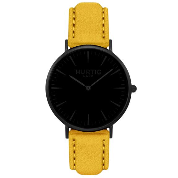 Hymnal Horloge Vegan Suede All Black & Mosterd via Shop Like You Give a Damn