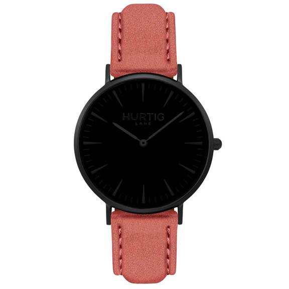 Hymnal Watch Vegan Suede All Black & Coral via Shop Like You Give a Damn