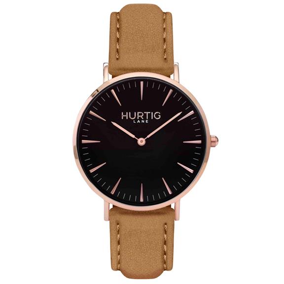 Hymnal Watch Vegan Suede Rose Gold, Black & Camel Brown via Shop Like You Give a Damn