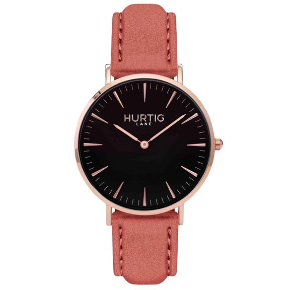 Hymnal Watch Vegan Suede Rose Gold, Black & Coral via Shop Like You Give a Damn