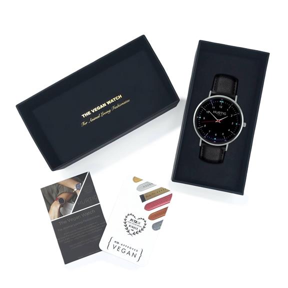 Moderno Vegan Leren Horloge Zilver, Zwart & Zwart 7