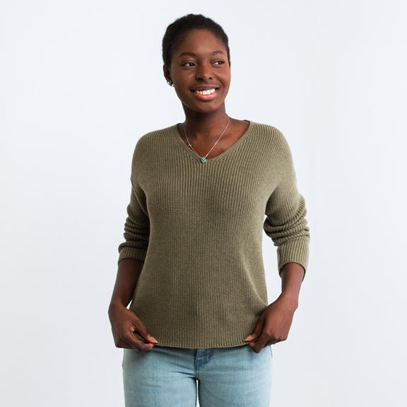 Sweater V Neck Knitted Green 2