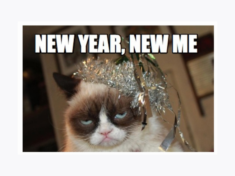 A meme of grumpy cat that reads 'New year, new me'.